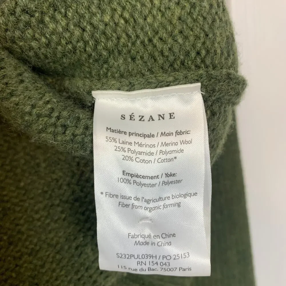 Sezane Ezra Wool Cotton Blend Jumper Sweater Khaki Olive Green Size XXS